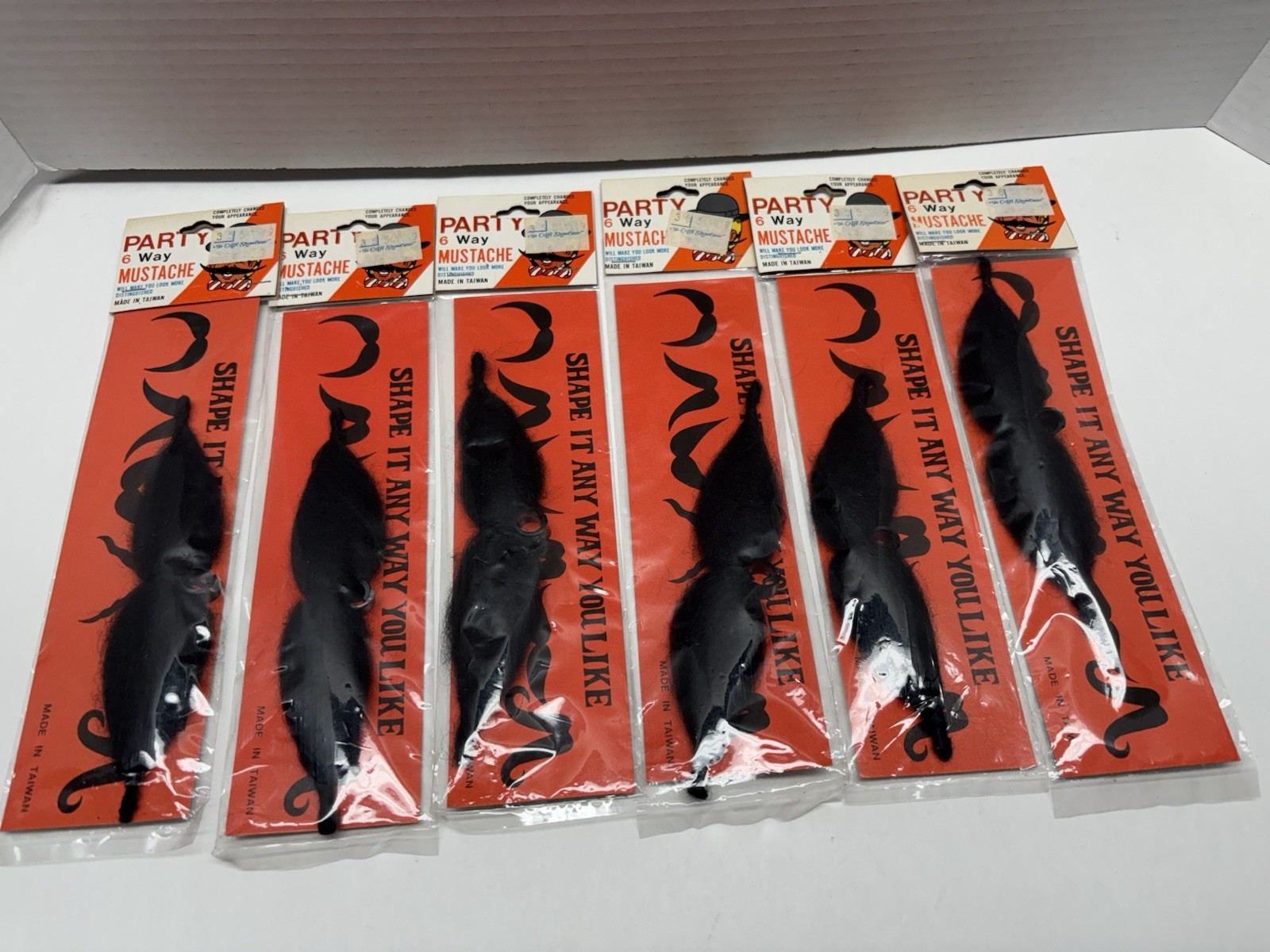 Vtg Six NOS 6 Way Party Mustache Gag Halloween Costume Taiwan