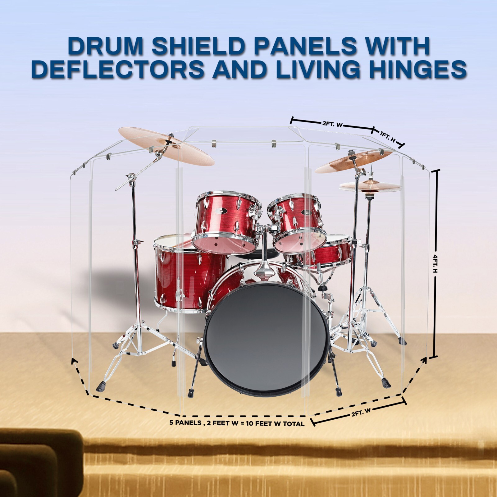 Acrylic Drum Shield Drum Screen DS3D L with Full length Hinges Total Height 5ft
