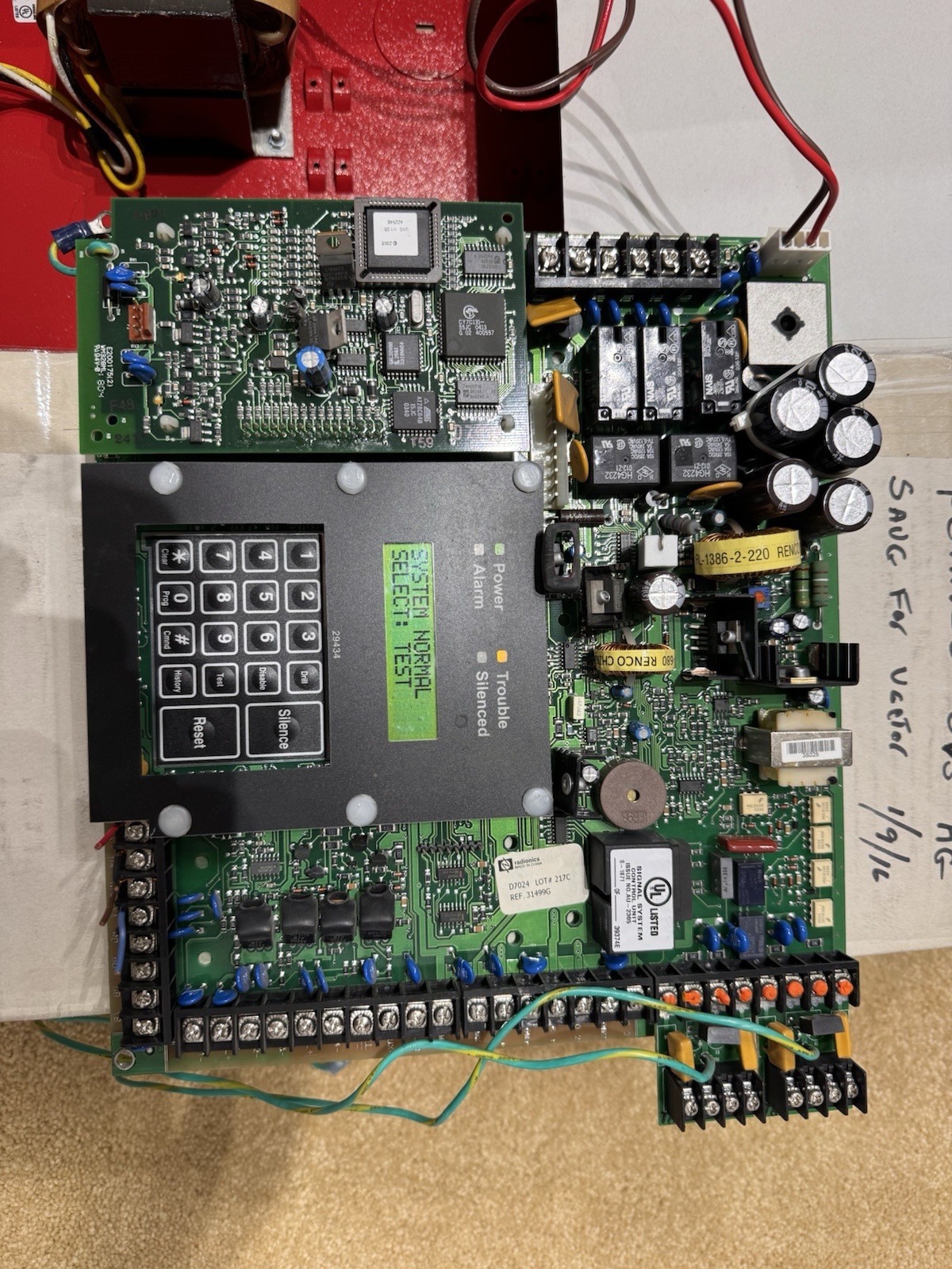 Radionics D7024 Fire Control / Communicator Panel Board Red Enclosure