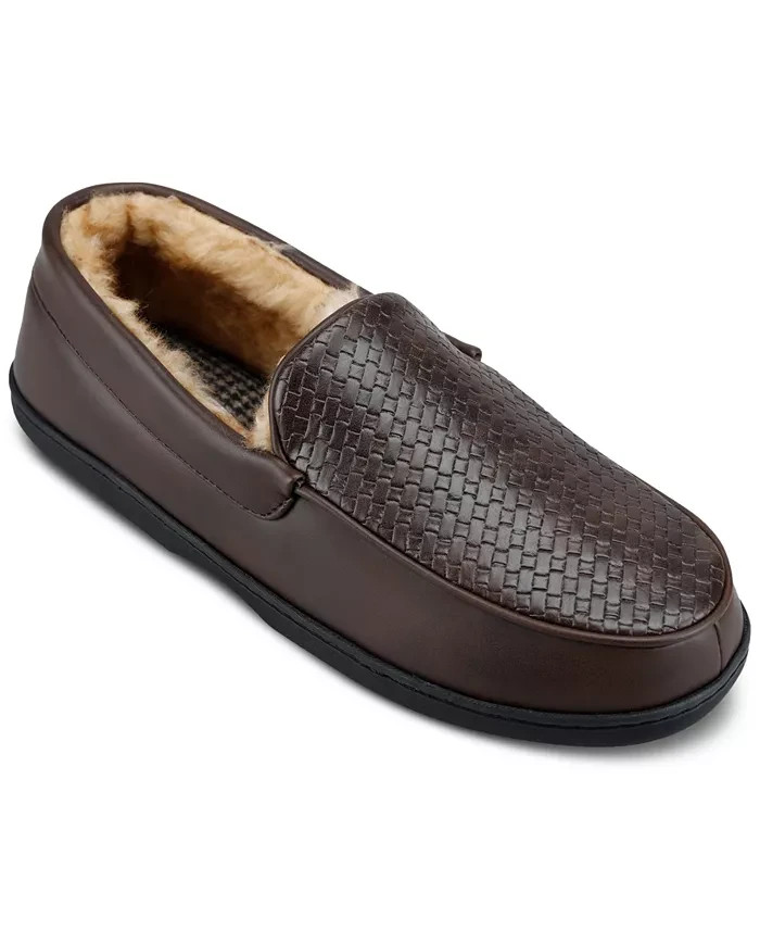Haggar Mens Basketweave Embossed Venetian Indoor Outdoor Slipper in Brown Size M