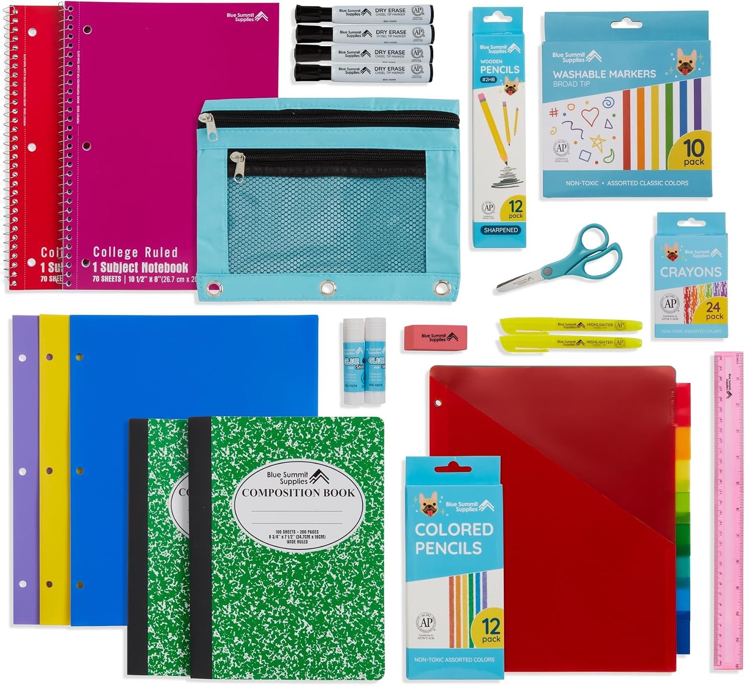 Blue Summit Mega K-1 School Supplies Kit - 71 Pcs for Boys & Girls