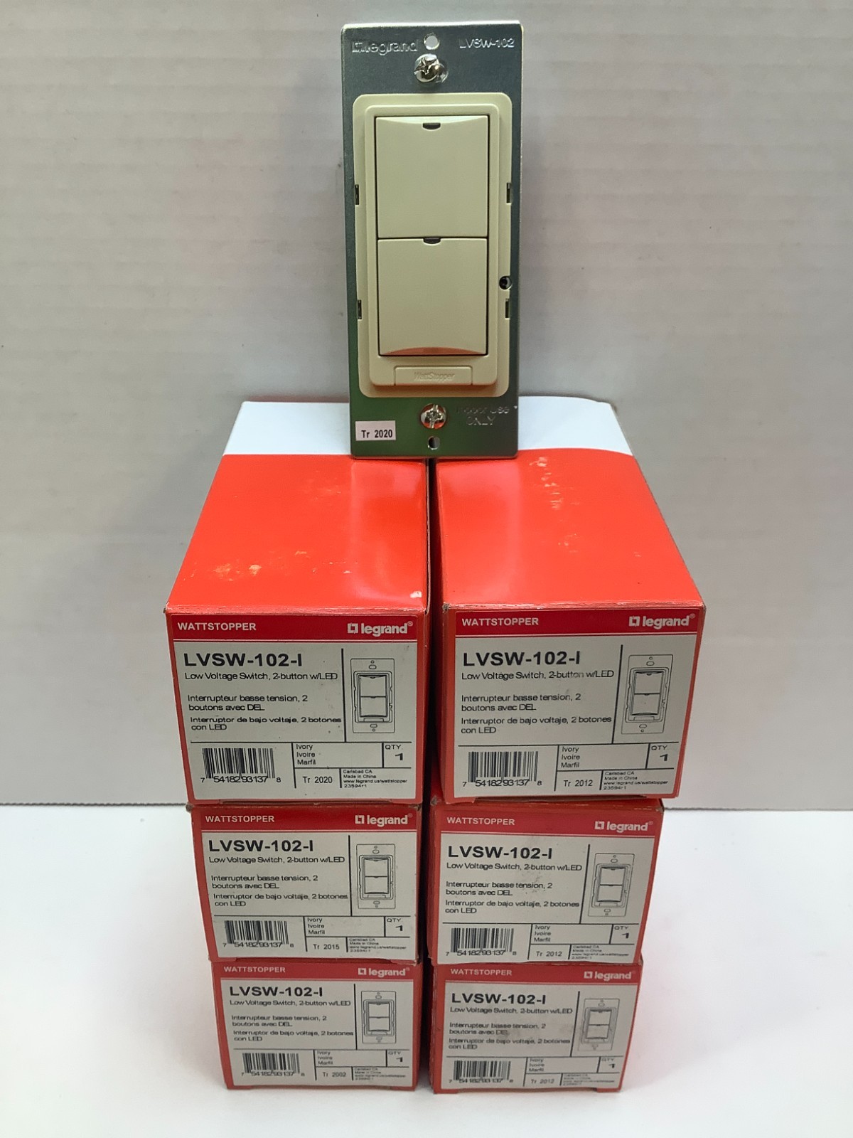 Wattstopper LVSW-102-I Low Voltage Switch, 2-Button, w/LED, Ivory, 6pk
