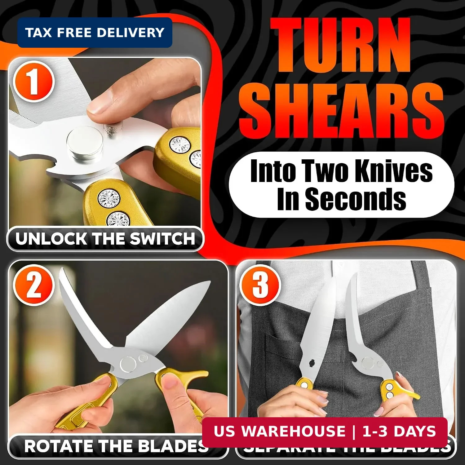Heavy Duty Poultry Shears - Kitchen Shears Dishwasher Safe, Spring-Loaded, 3Cr14