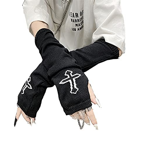 Skateboard Frog Women Gloves Goth Arm Sleeve Cool Black Moon One Size Cross