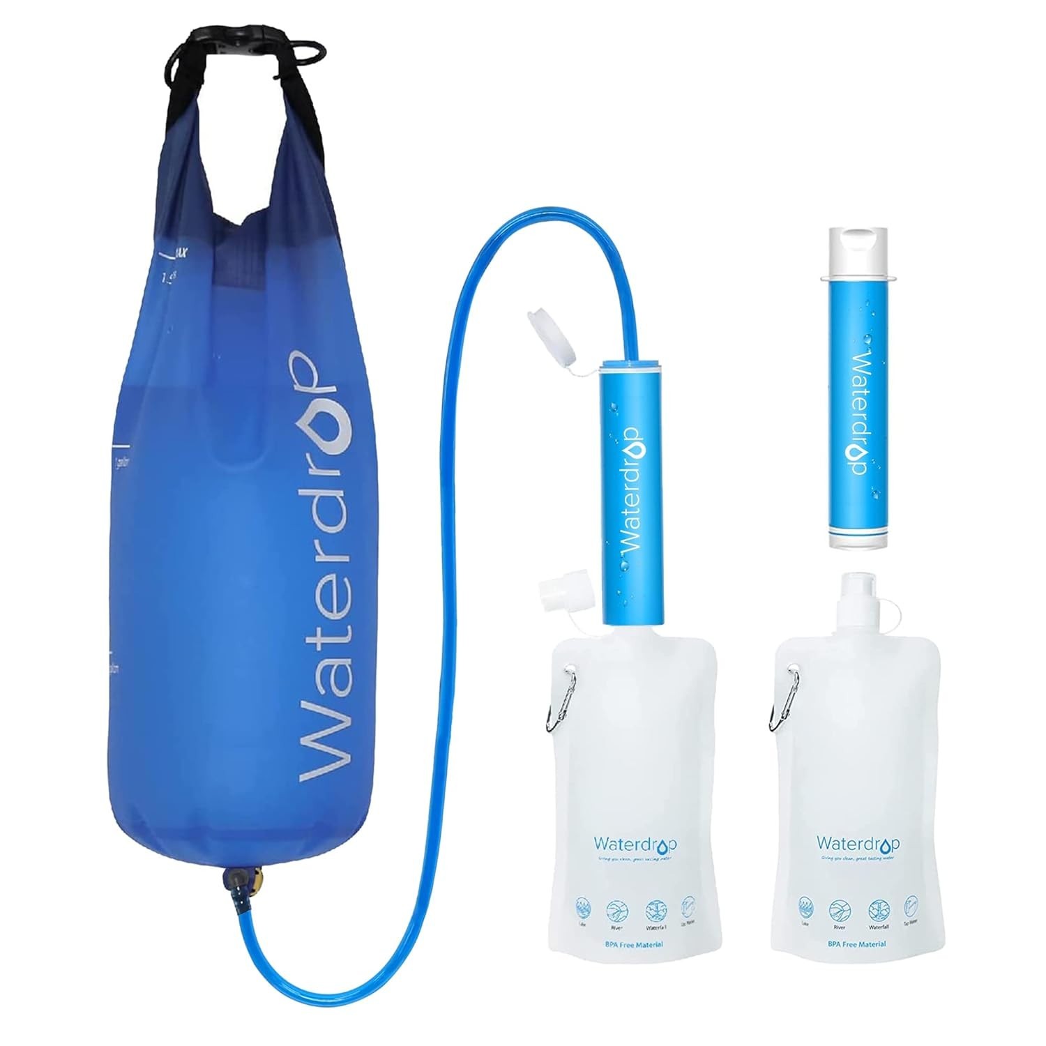 Waterdrop Gravity Water Filter Straw, Camping Water Filtration System, Pack of 2