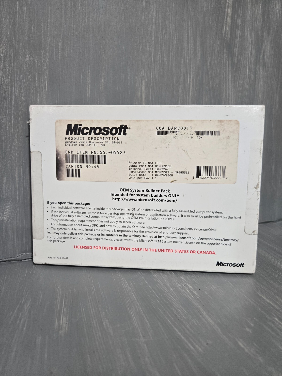 Microsoft Windows Vista Business SP1 64-Bit