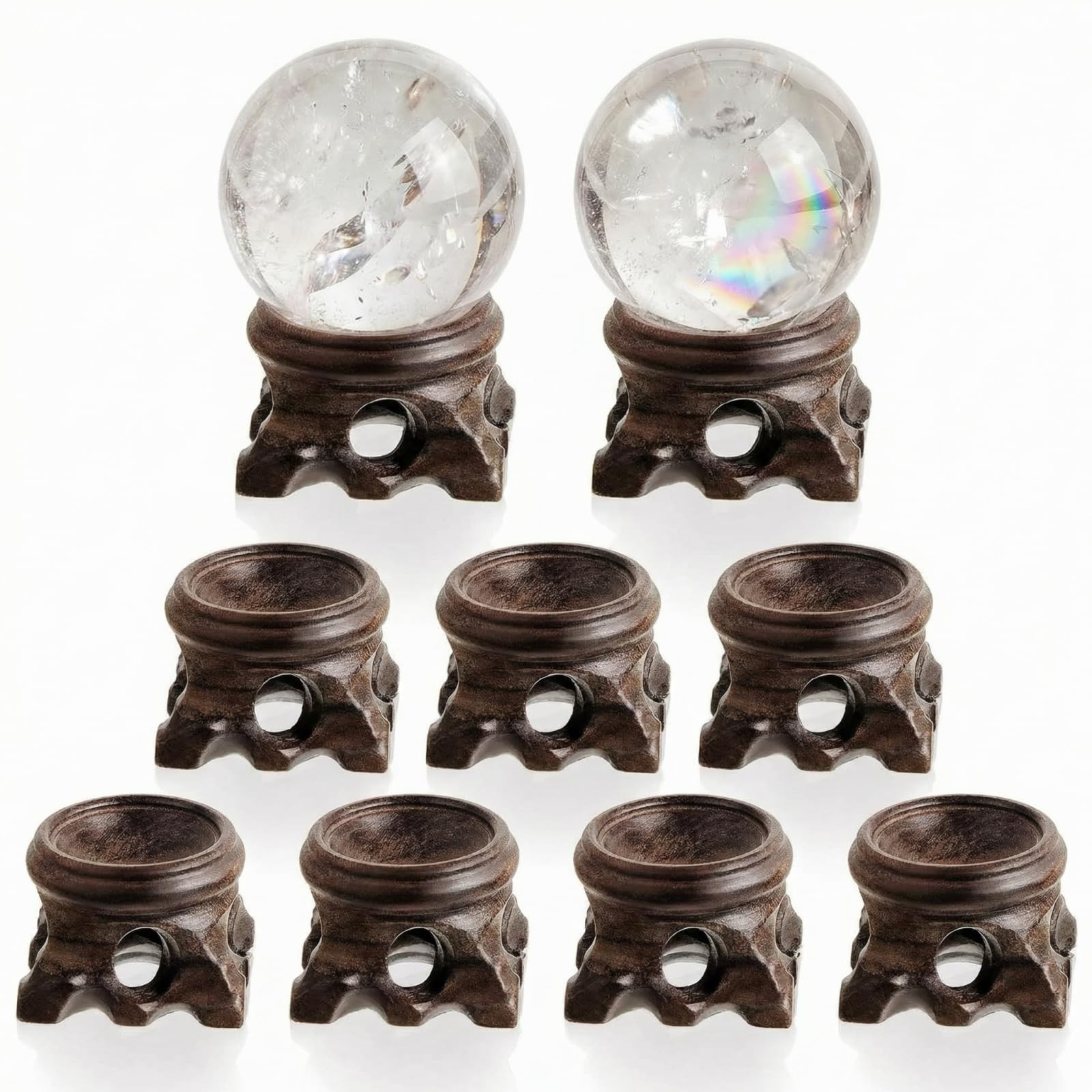 Taiyin 9 Pieces Wooden Sphere Stands for Display Mini Crystal Ball Brown