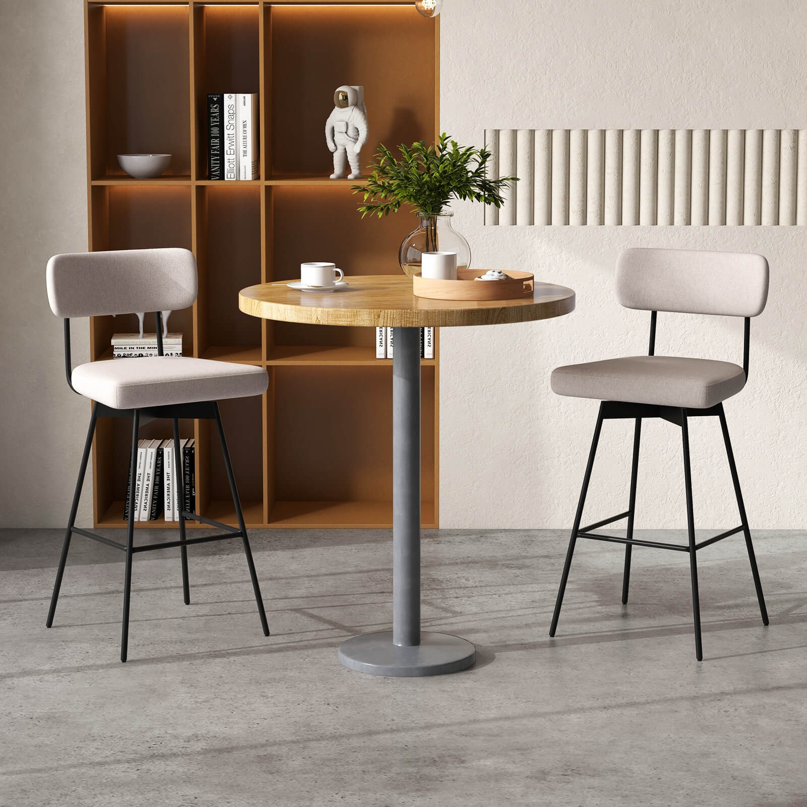 4PCS Swivel Bar Stools Bar Height Upholstered Kitchen Dining Chairs Beige