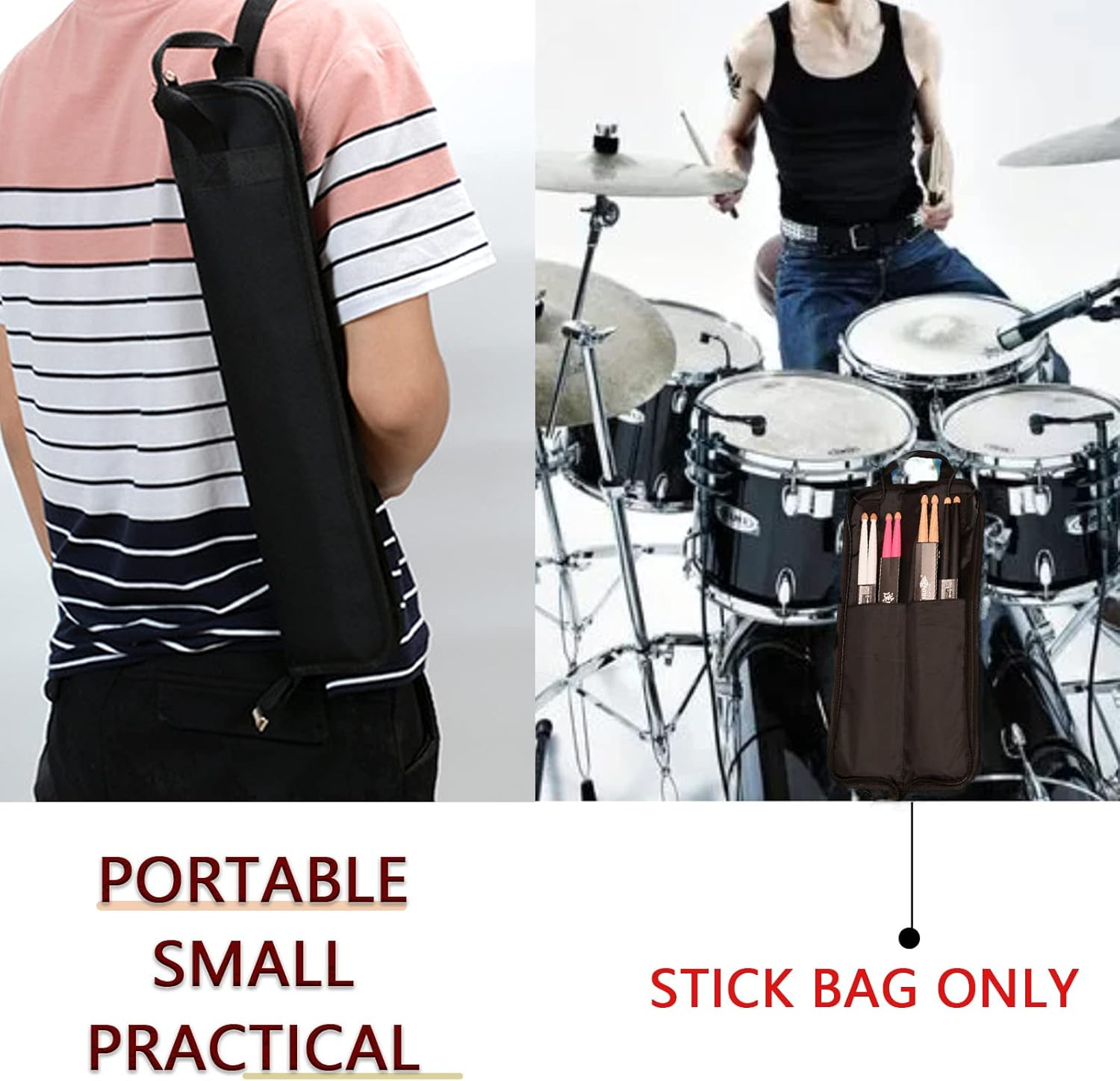 Portable Drumstick Bag - Small Storage Case with Hooks inside for Drum Set Malle