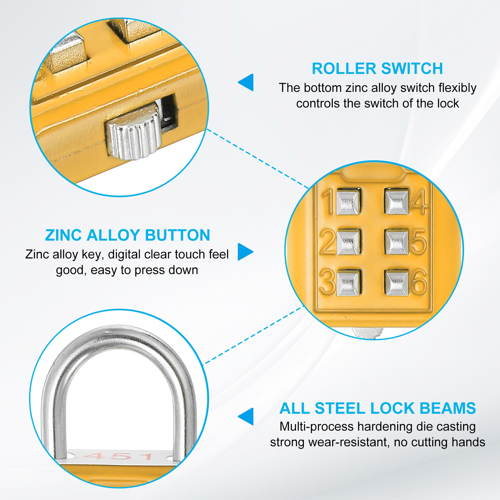 6 Digit Button Combination Padlock 2pack 3 Digit Locking Mechanism Lock Yellow