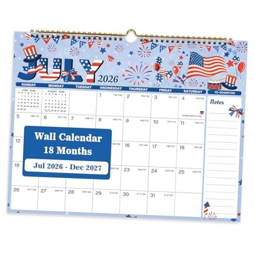 Calendar 2026-2027, 18 Month Wall Calendar July 2026 to Seasonal Designs