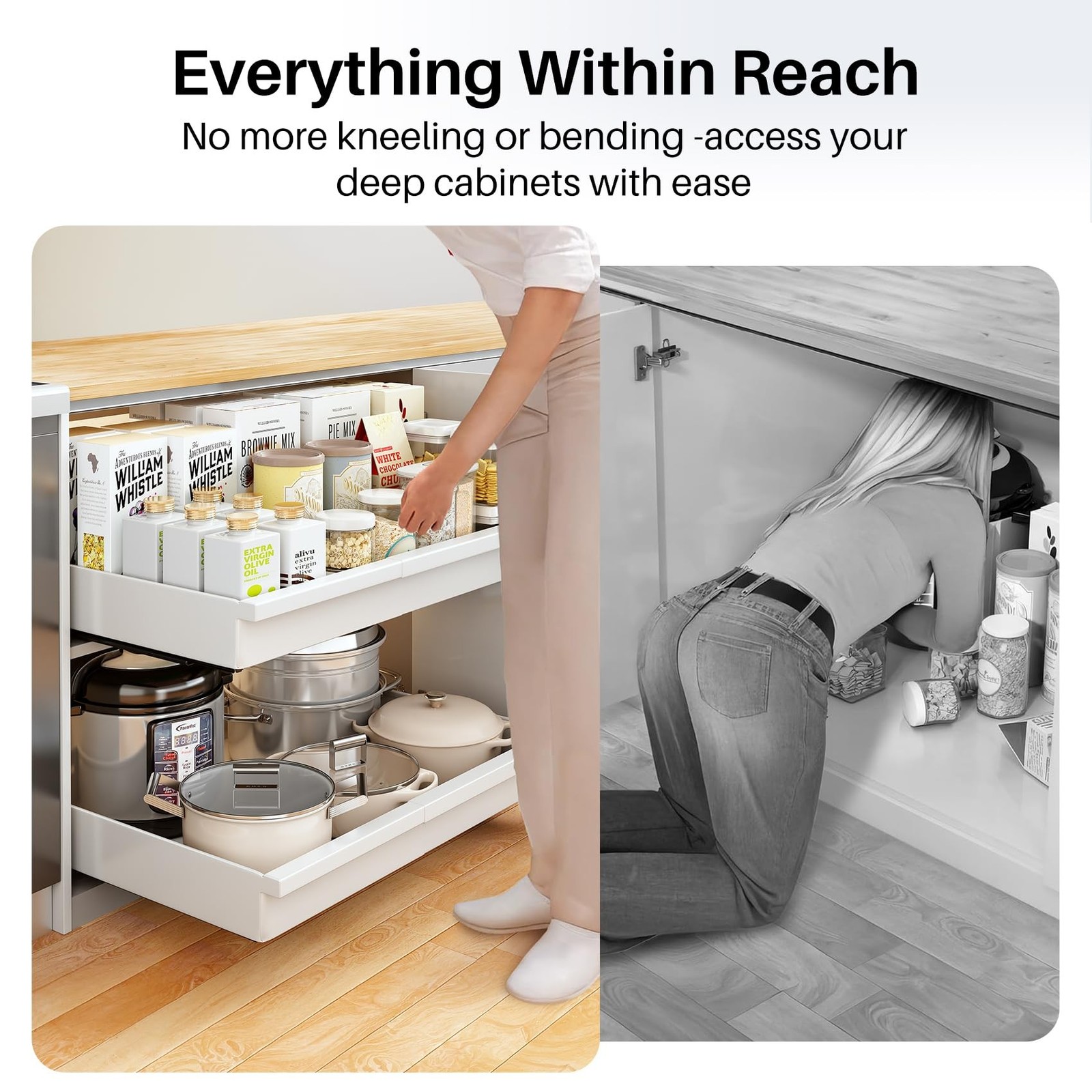 Wider Pull out Cabinet Organizer, Expandable(13.6"-24") Heavy Duty Peel and S...