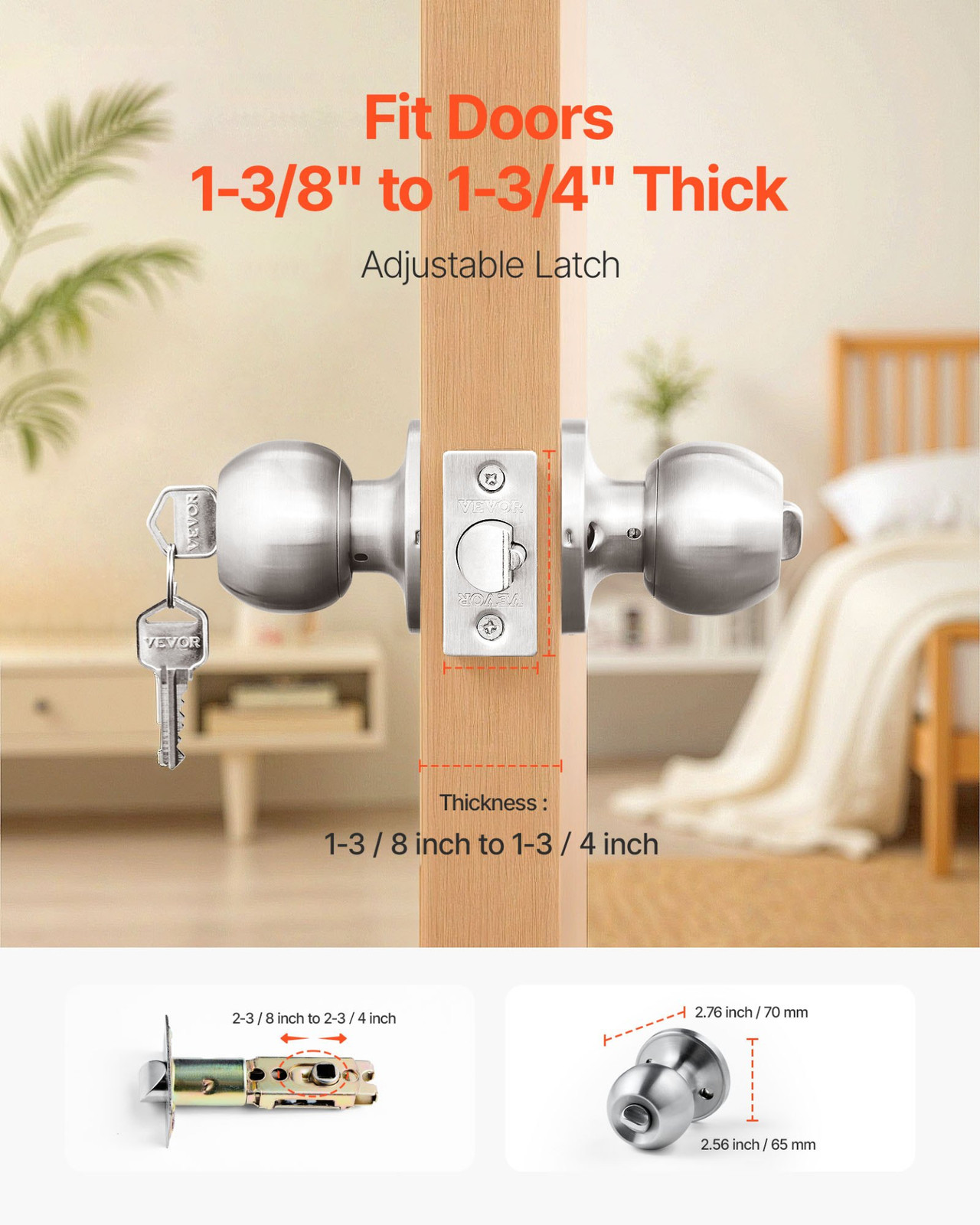 Keyed Entry Door Knob, Modern Design for Bedroom & Bathroom