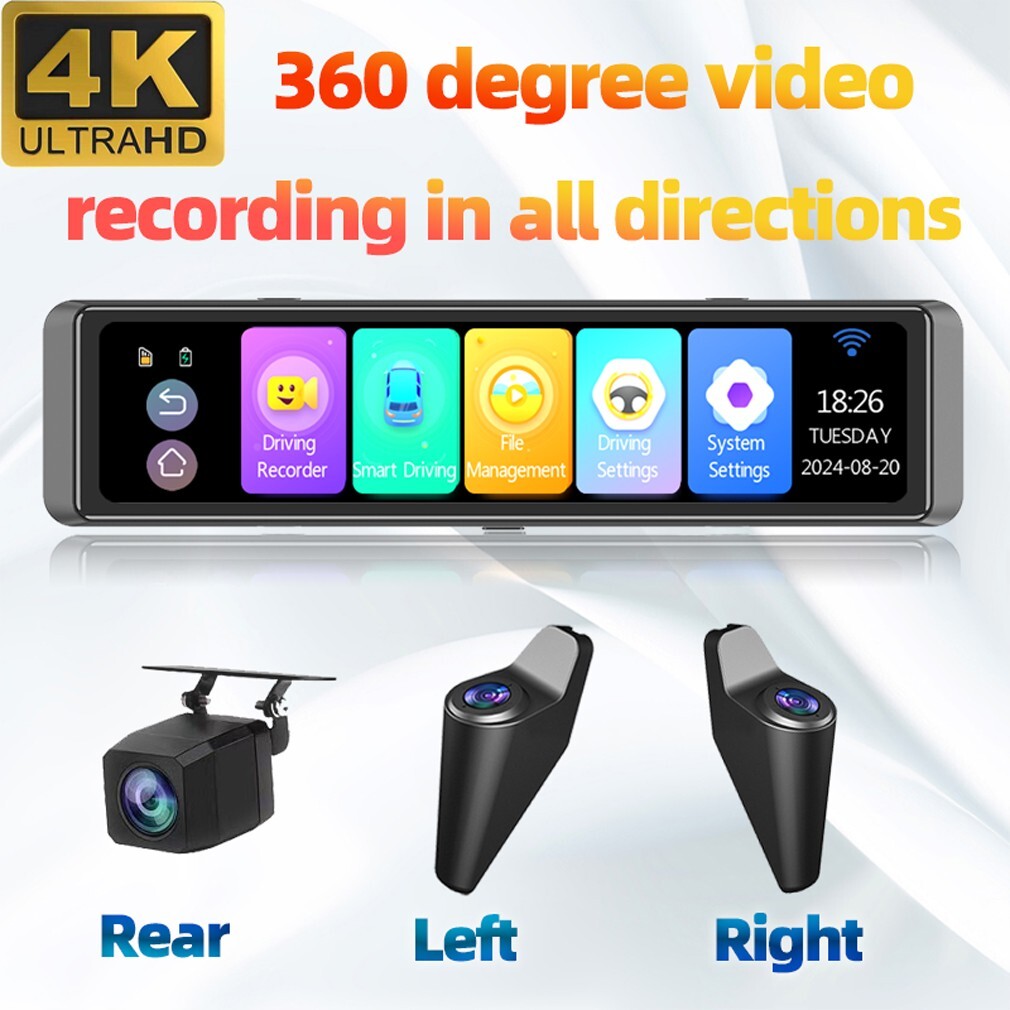 12 Inch 4 Cameras 4K WIFI Dash Cam 360 Degree Panoramic Monitoring ADAS Recorder