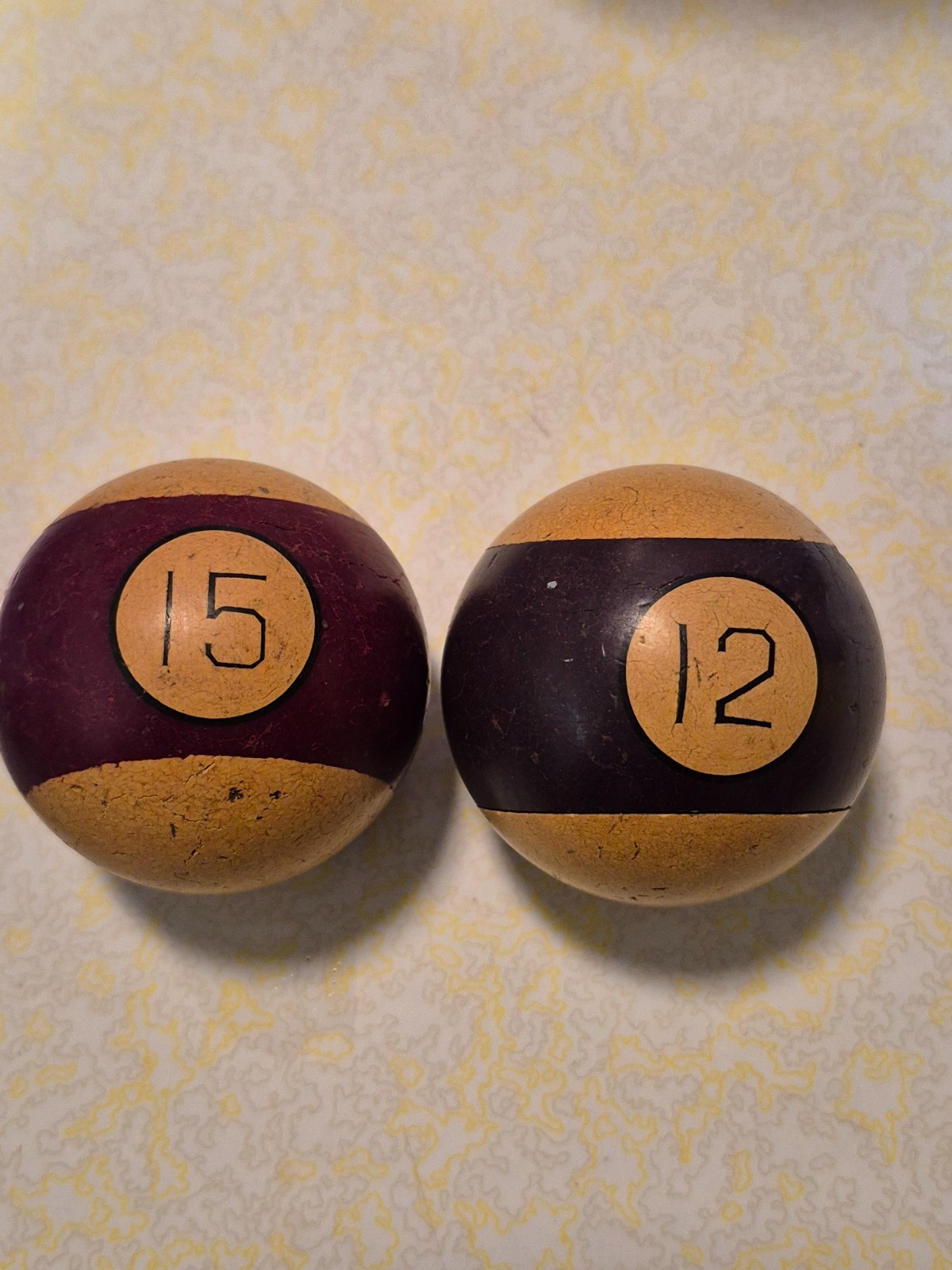 Antique Clay Billiard Pool Balls #12 #15