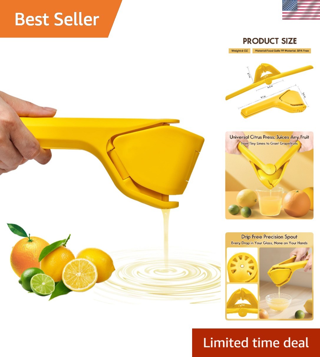 Compact Handheld Lemon Juicer for Effortless Juice Extraction - 8.66” Yellow