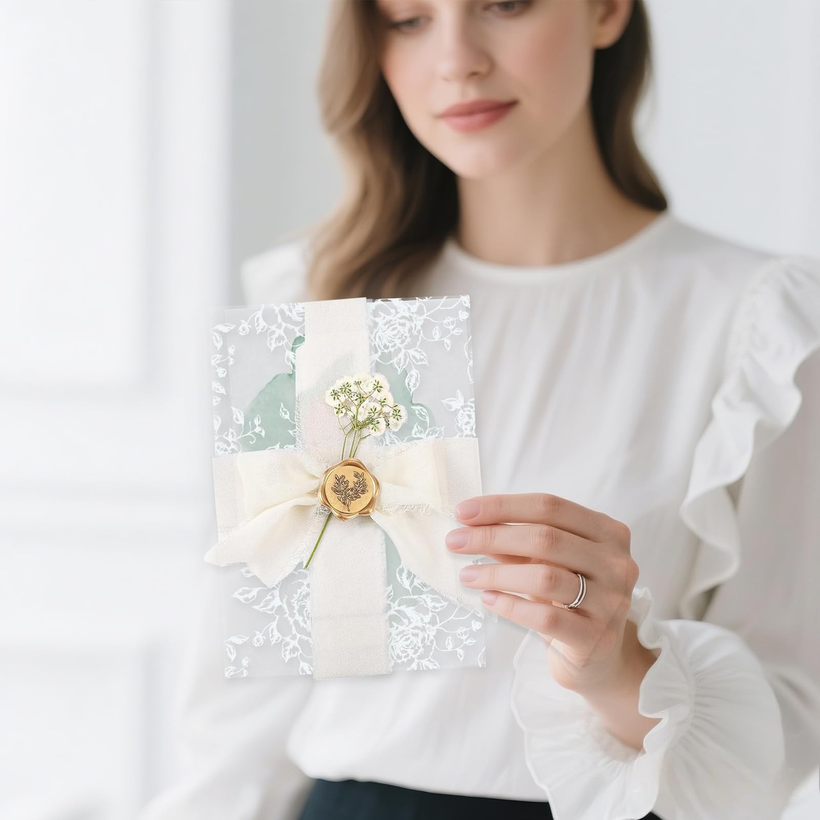 Wedding Invitation Accessories Kit, Pre-Folded Vellum Jackets for 5×7 Invitat...