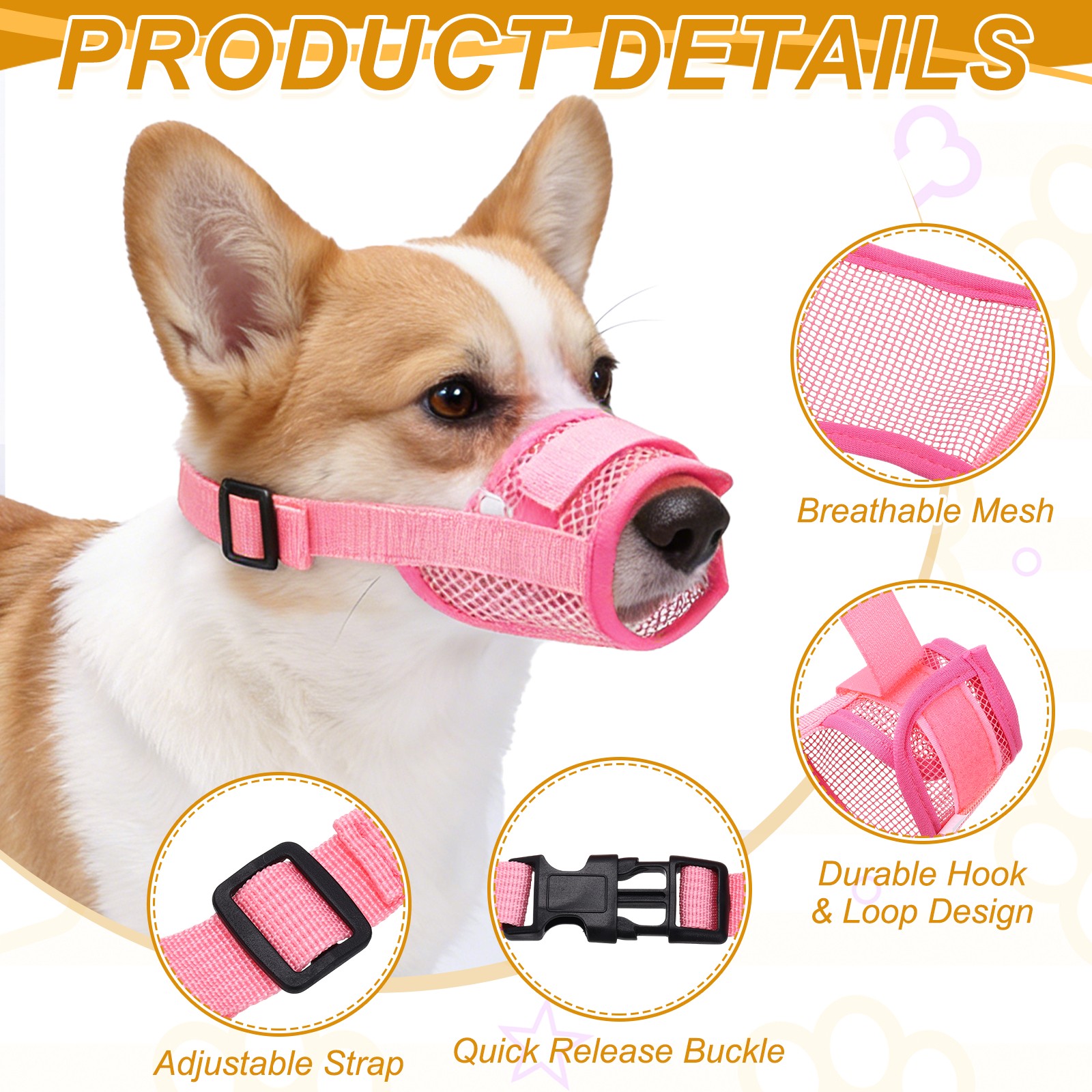 Dog Muzzle, Soft Mesh Muzzle Mouth Guard Cover(Pink, S)