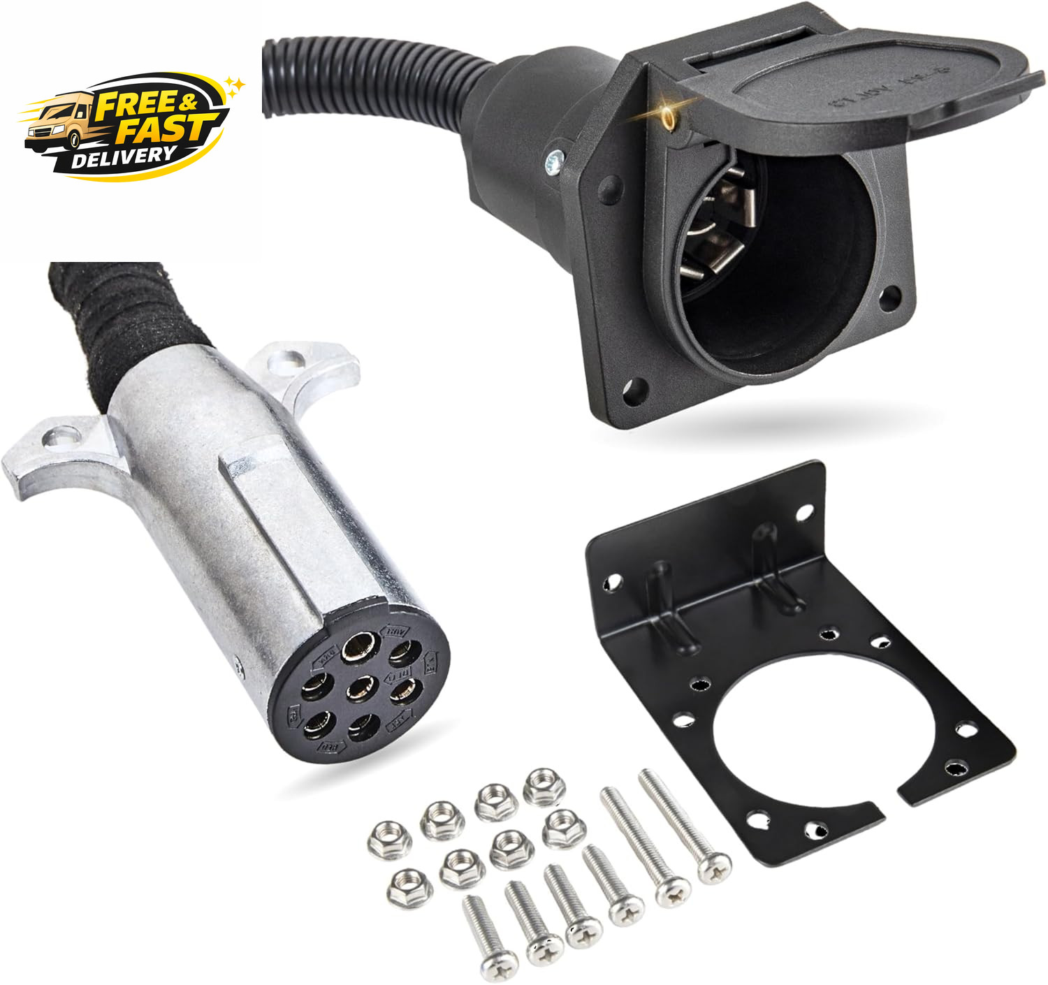 7 Pin round to 7 Pin Flat Adapter for Tractor Towing, 7 Pole round to 7 Way RV B