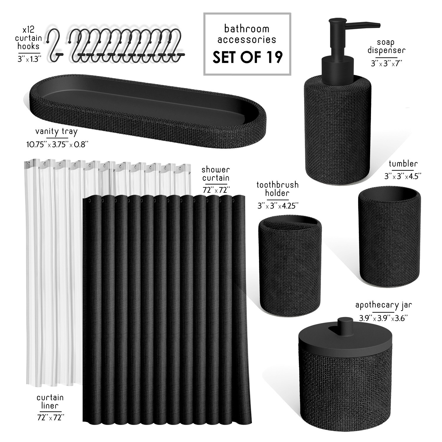 19 Piece Bathroom Accessory Set, Complete Bathroom Sets with Shower Curtain Set