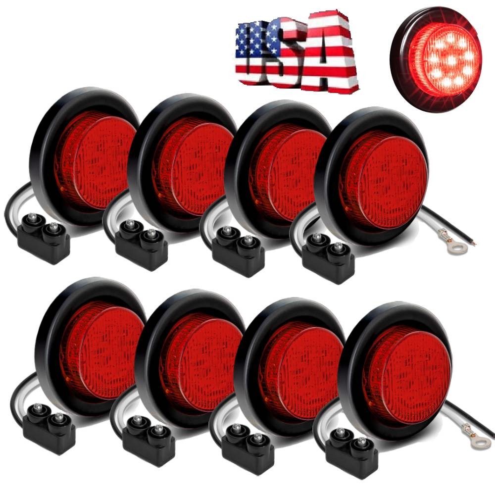 2 Inch DOT Round Red LED Trailer Sider Marker Lights with Grommet for Truck