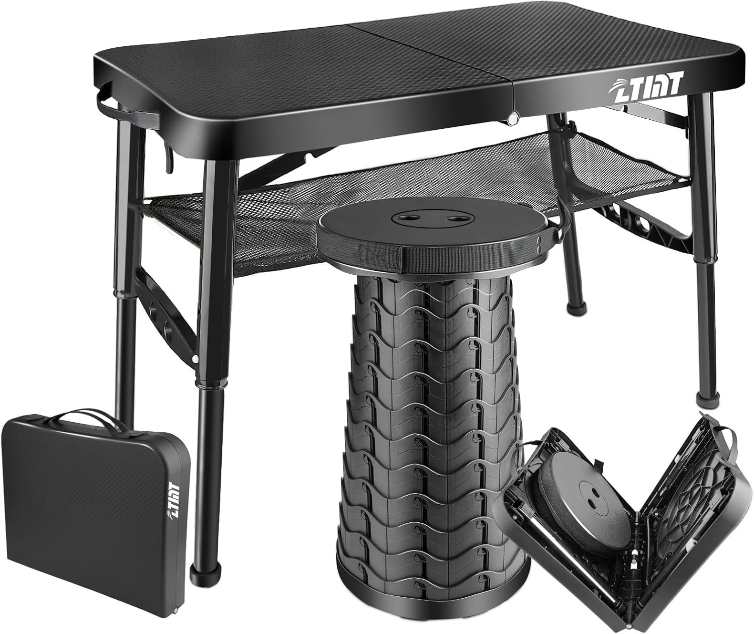 Folding Table and Stool, Small, Bla, 4 Foot Outdoor Portable Table,
