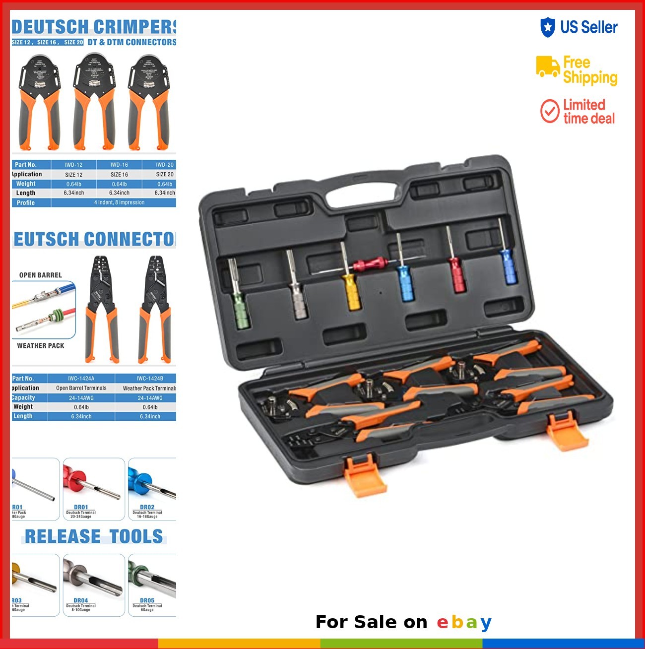 Automotive Wiring Crimp Tool Kit Deutsch DT Weather Pack Terminal Open Barrel