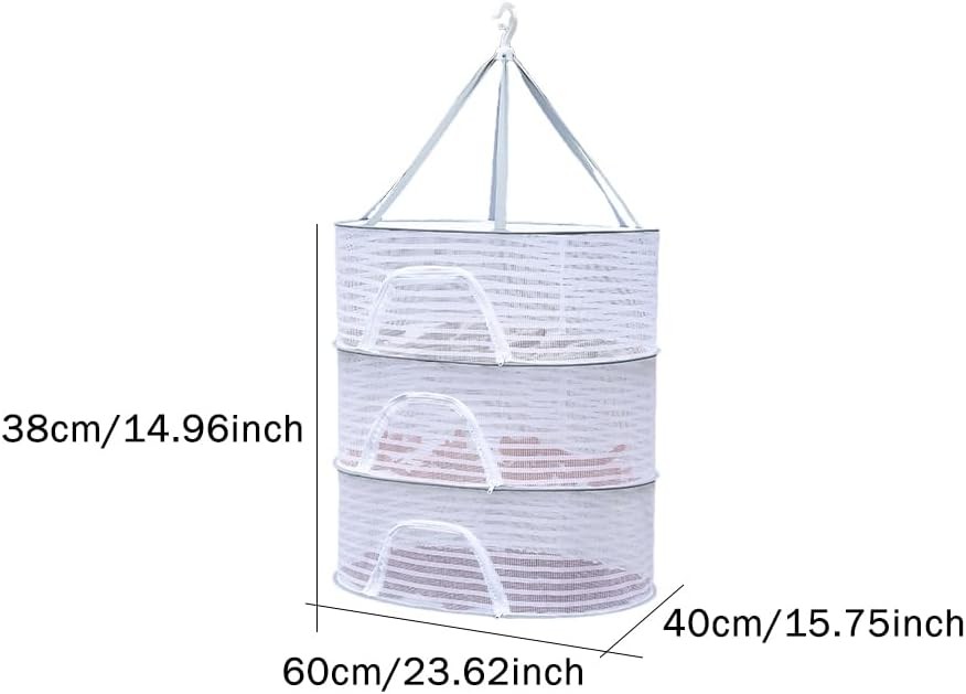 Herb Drying Rack 3-Layer Foldable Hanging Mesh Drying Net with Zipper