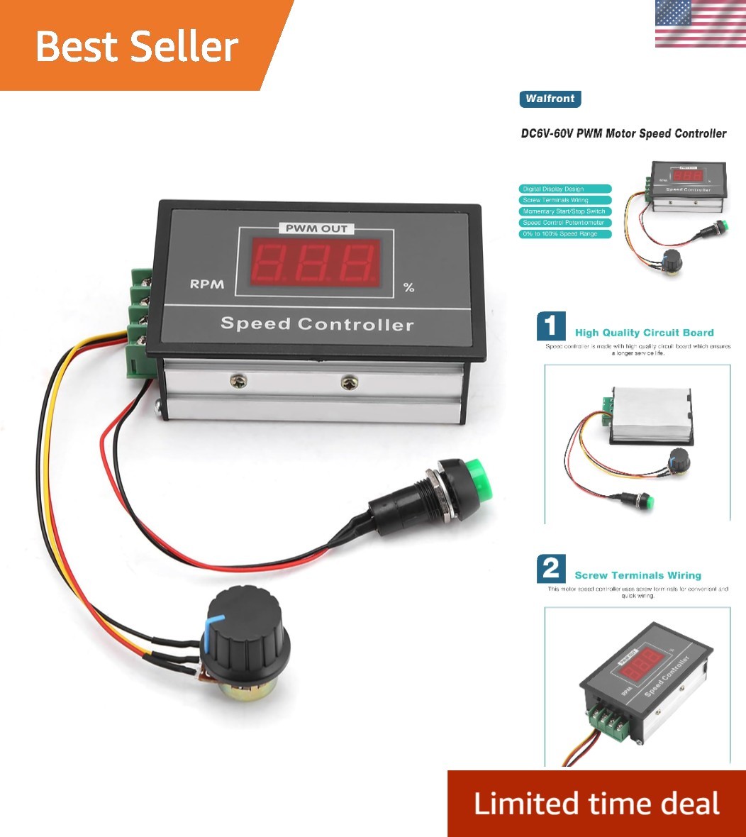Versatile PWM DC Motor Speed Controller 6-60V with LED Display & Stepless Con...