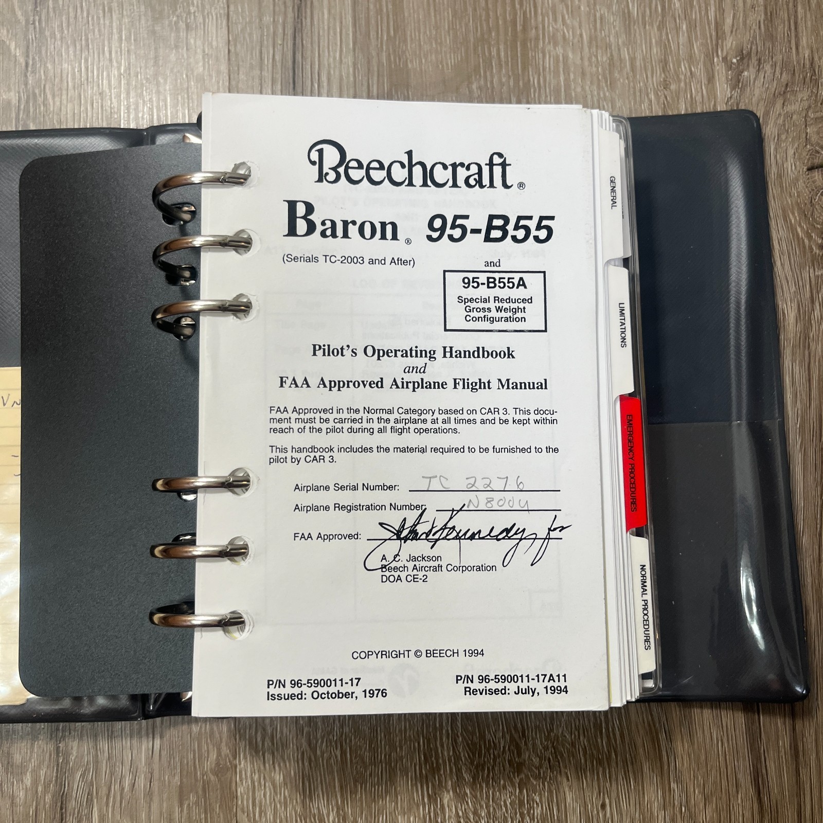 Beech 95-B55 Pilot's Operating Handbook Hawker