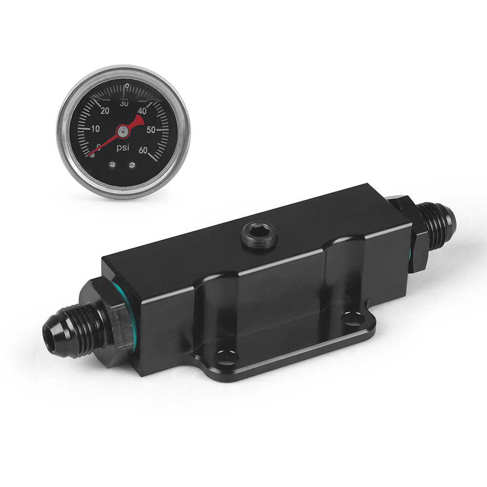 Aluminum AN6 Inline Fuel Filter With 1/8 NPT Oil Fuel Pressure Gauge 0-60 PSI