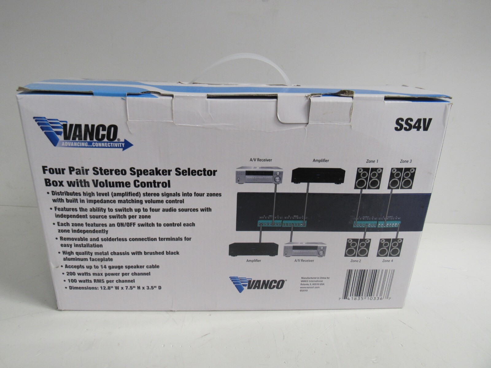 VANCO SS4V four pair Stereo Speaker Selector New In Open Box