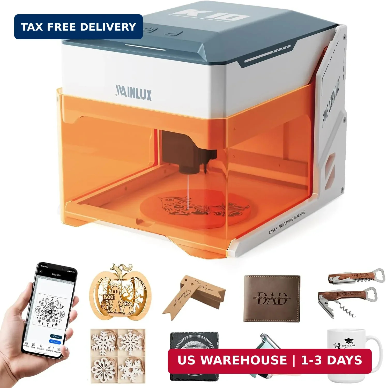 Laser Engraver, 3000mW Engraving Machine, 0.01mm Precision, 80x80mm W