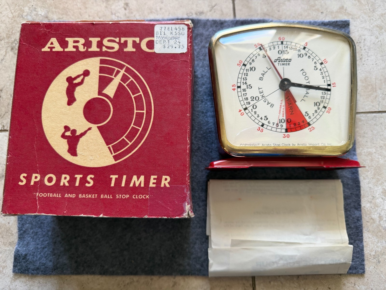 Vintage Aristo Mechanical Wind Up Sports Timer with the Box and Instructions