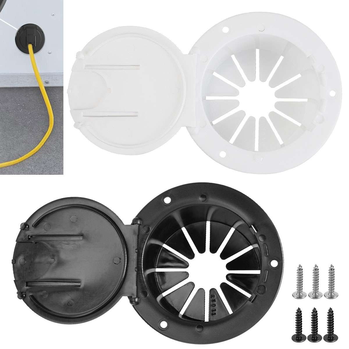 RV Camper Power Cord Cable Hatch Cover - White/Black