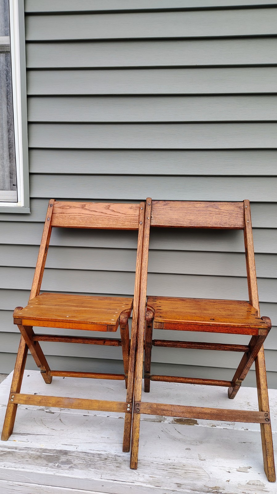 Antique Vintage Slat Wood Folding Chair Snyder Chair Co. USA Set of 2