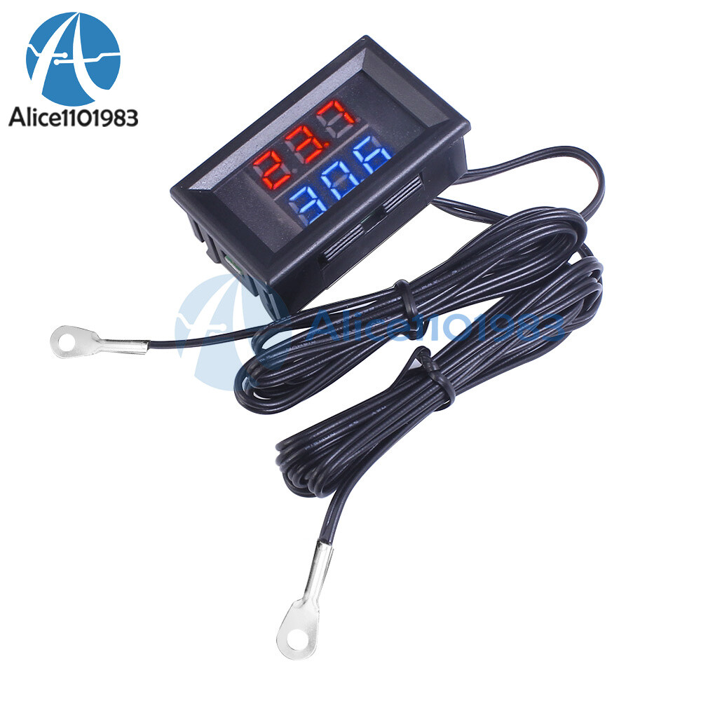 Dual Display DC 4-28V Thermometer with NTC Metal Probe Temperature Sensor Meter