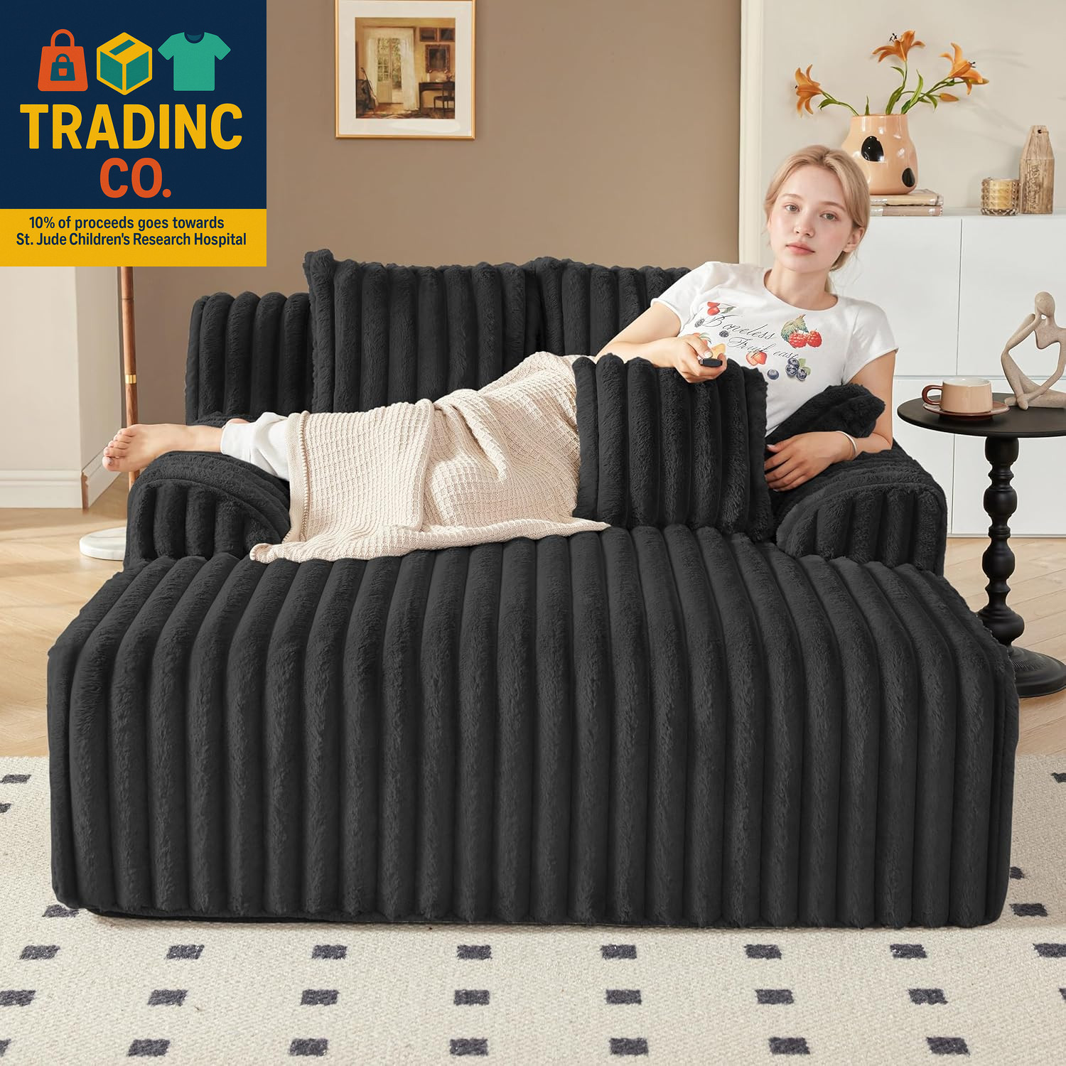 53.5”W Oversized Chaise Lounge Chair Indoor, Boneless Couch with 4 Pillows, Cozy