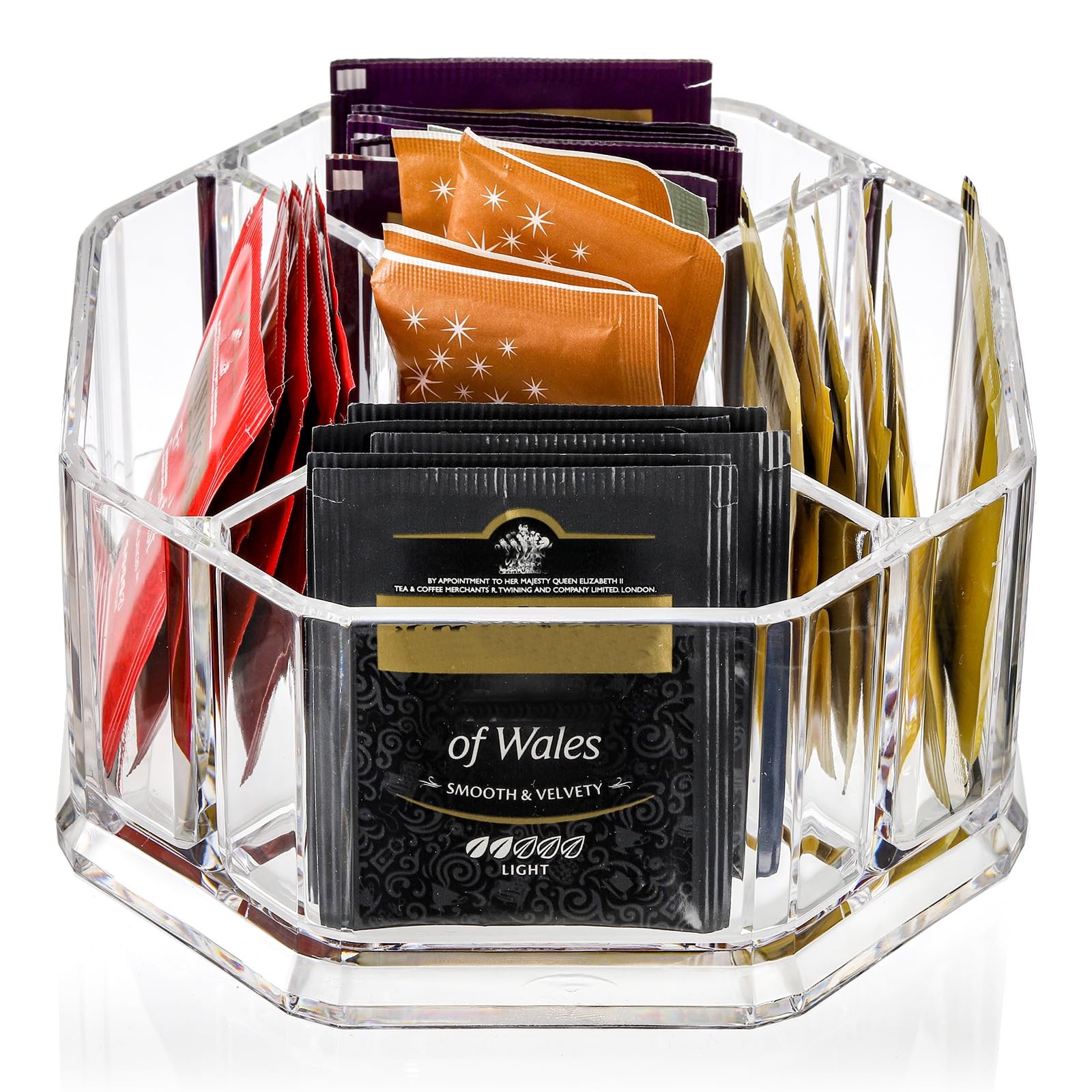 Hiceeden Acrylic Tea Bag Organizer, 5 Compartment 6.1"×3.1", Transparent