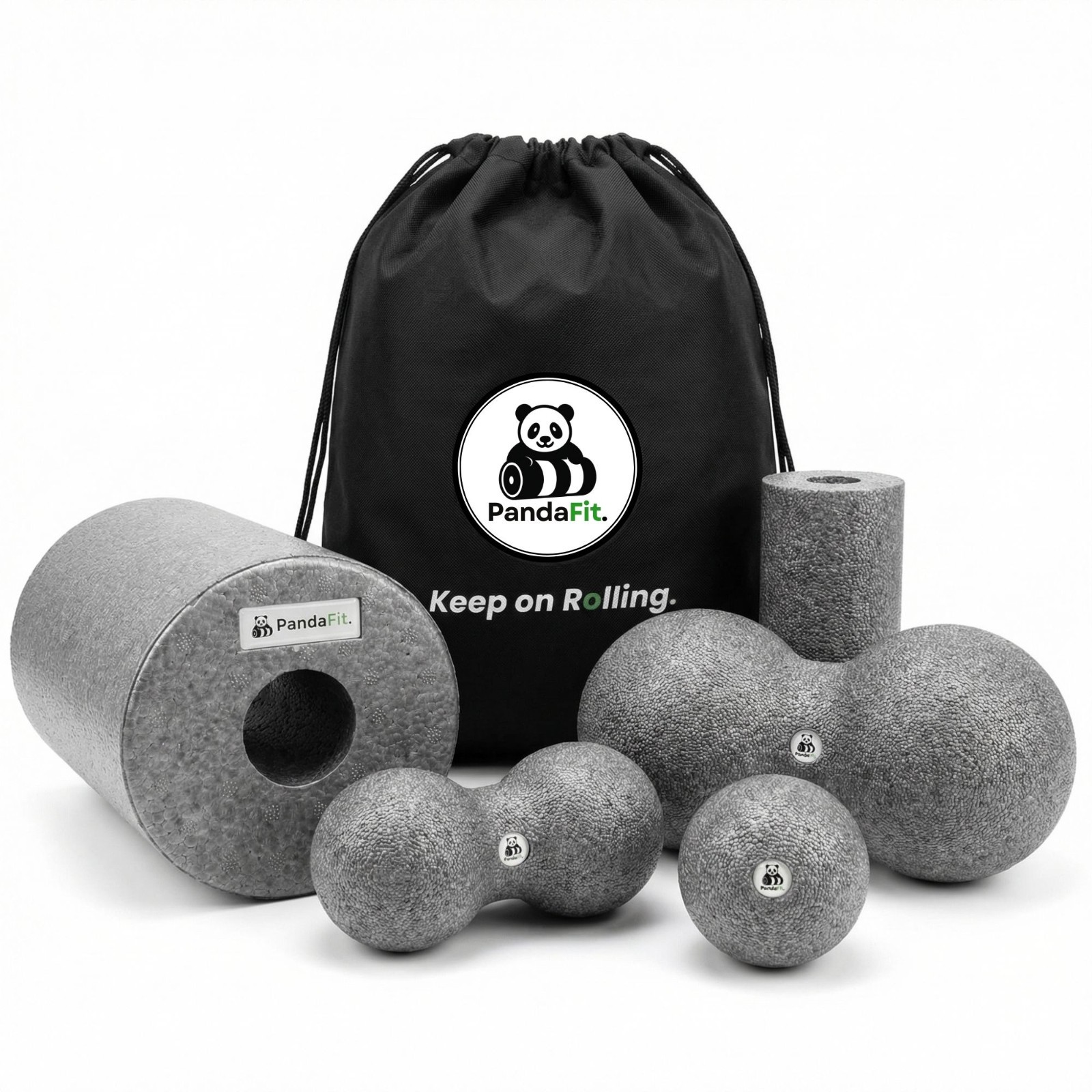 PandaFit Fascia Roller Set 5 Piece | Professional Massage Kit for Back Pain