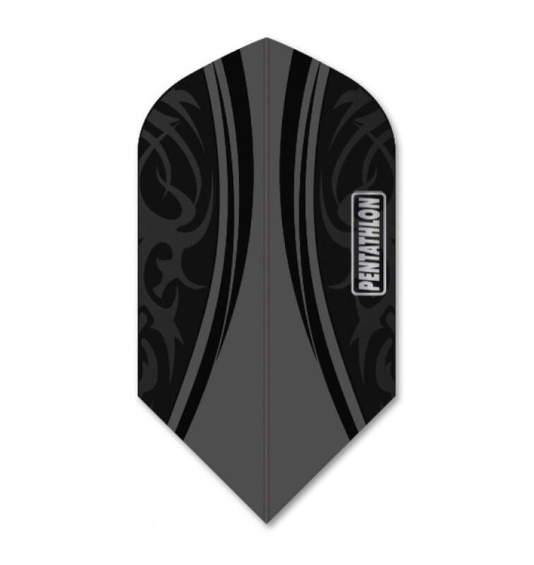 PENTATHLON Black/Grey Slim Dart Flights  100 Micron 5 sets (15 flights) w/track