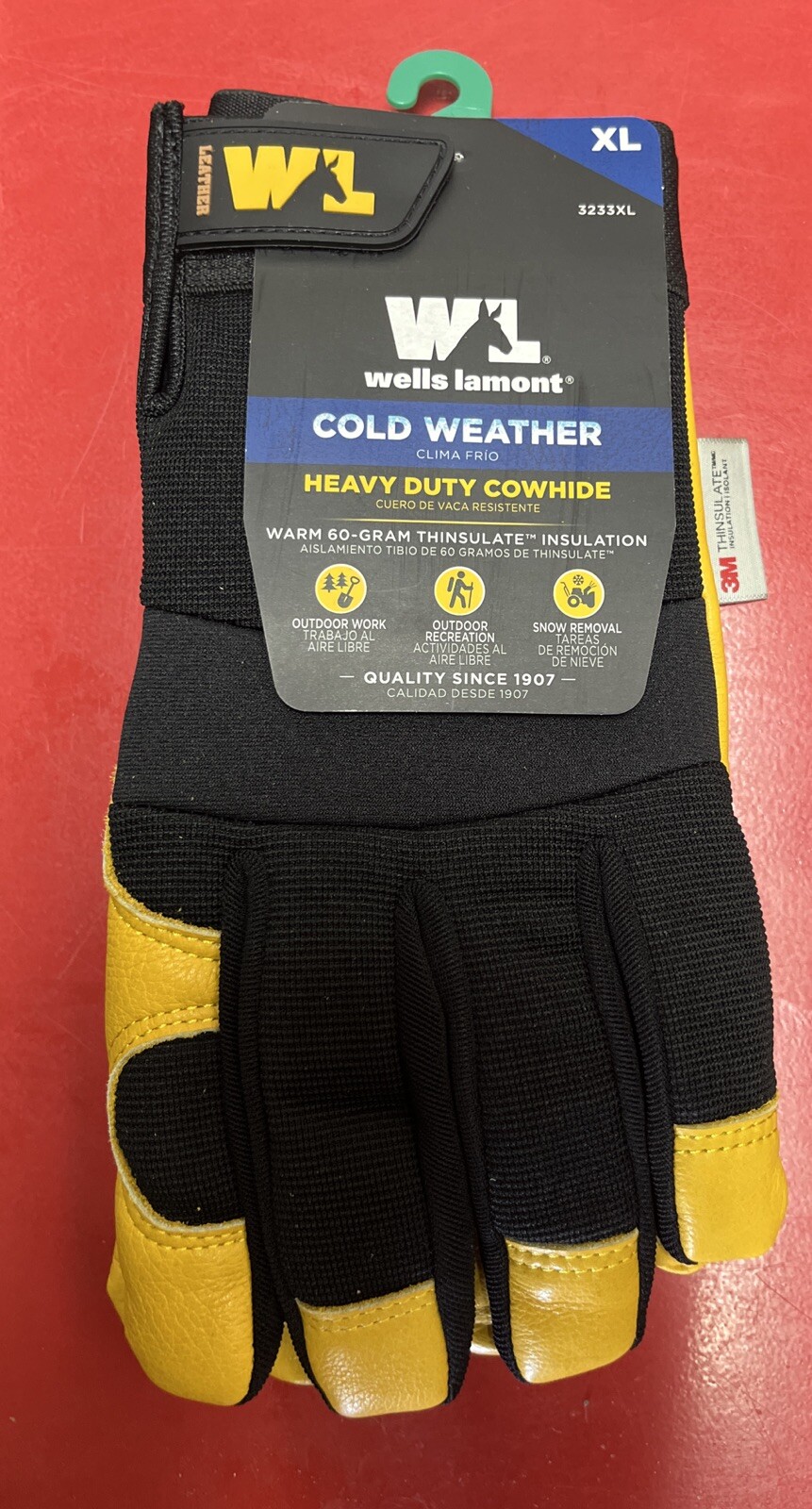 3 Pairs -Wells Lamont 3223XL Black/Yellow Cowhide Leather Winter Gloves X-Large.