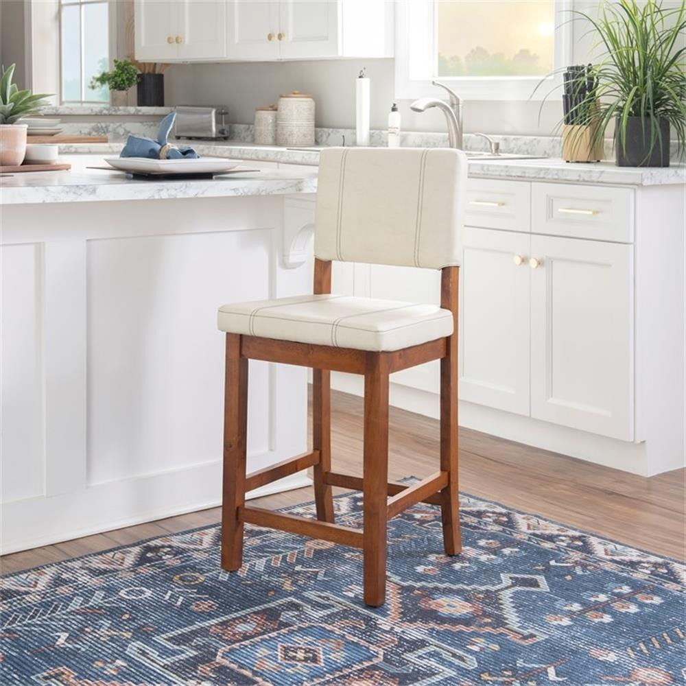 Riverbay Furniture 24.8" Transitional Wood Counter Stool in Cream