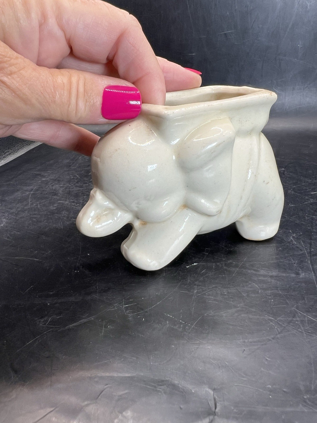 Vintage Small White Elephant Planter 3” Tall READ