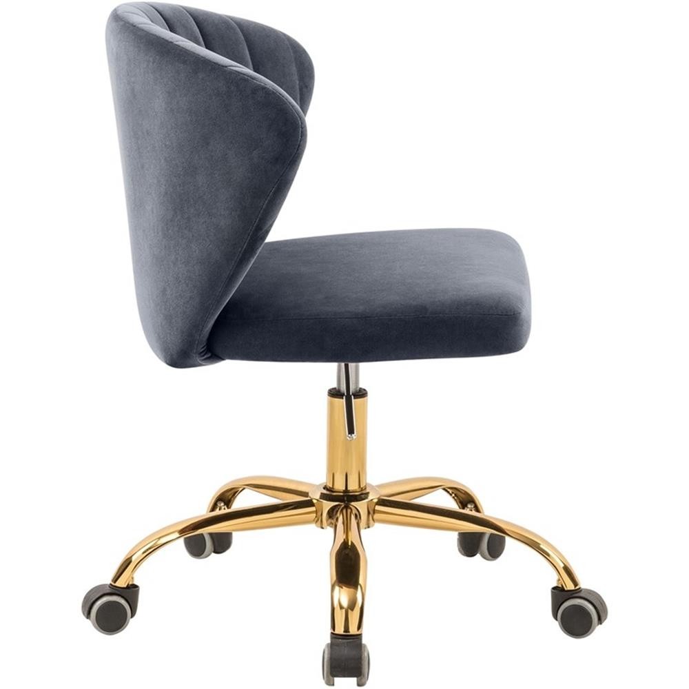 Meridian Furniture Finley Swivel Adjustable Gray Velvet and Gold Office Chair