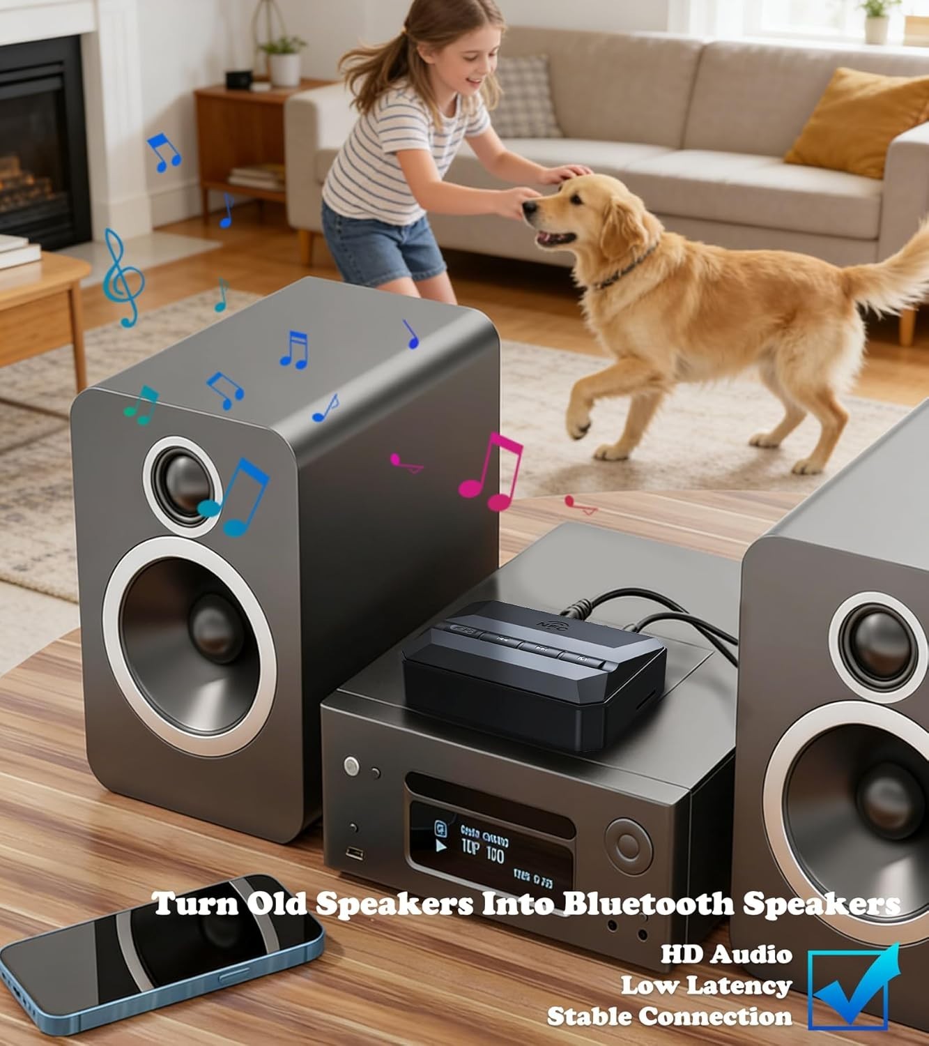 Wireless Audio Adapter with NFC Pairing - Bluetooth Receiver for Old Speakers