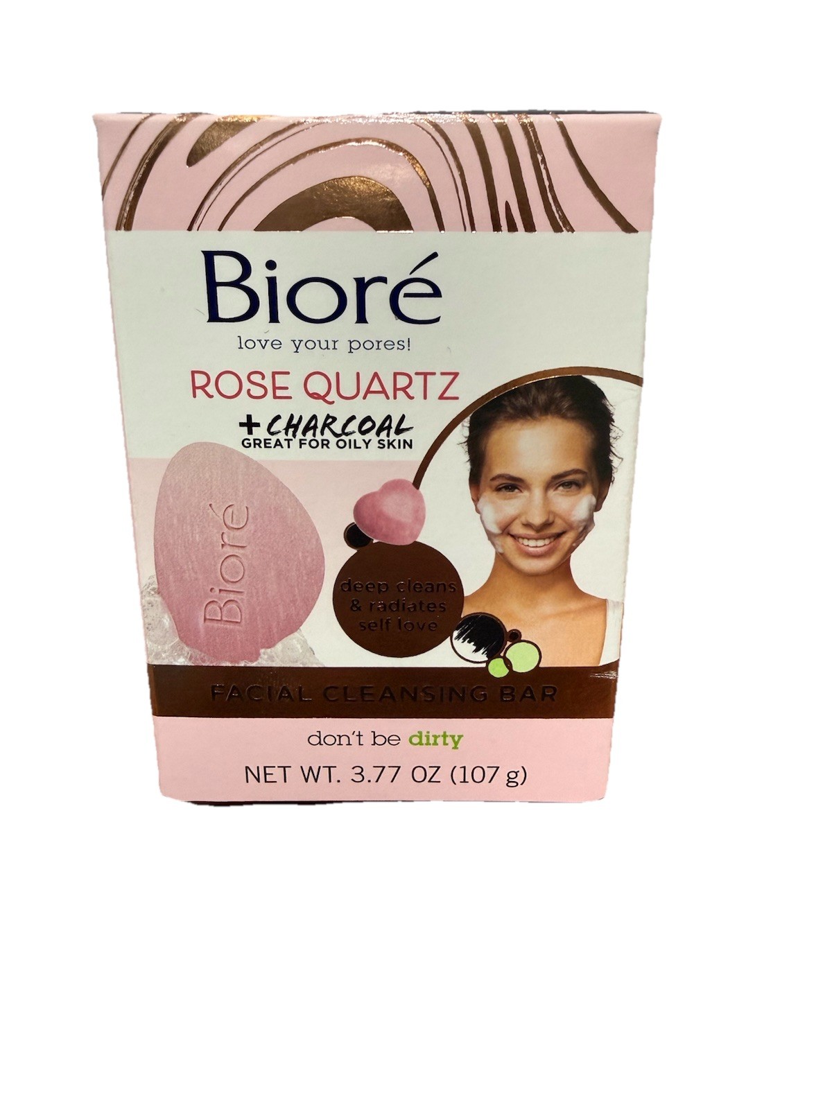 Biore Rose Quartz Charcoal Facial Cleansing Bar for Oily Skin 3.77 oz New