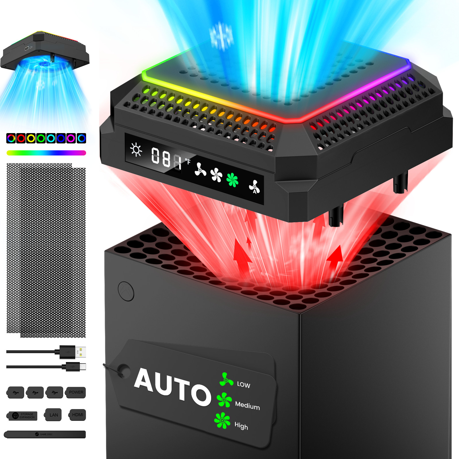 Auto Cooling System for Xbox Series X w LED Display Whisper Quiet Adjustable