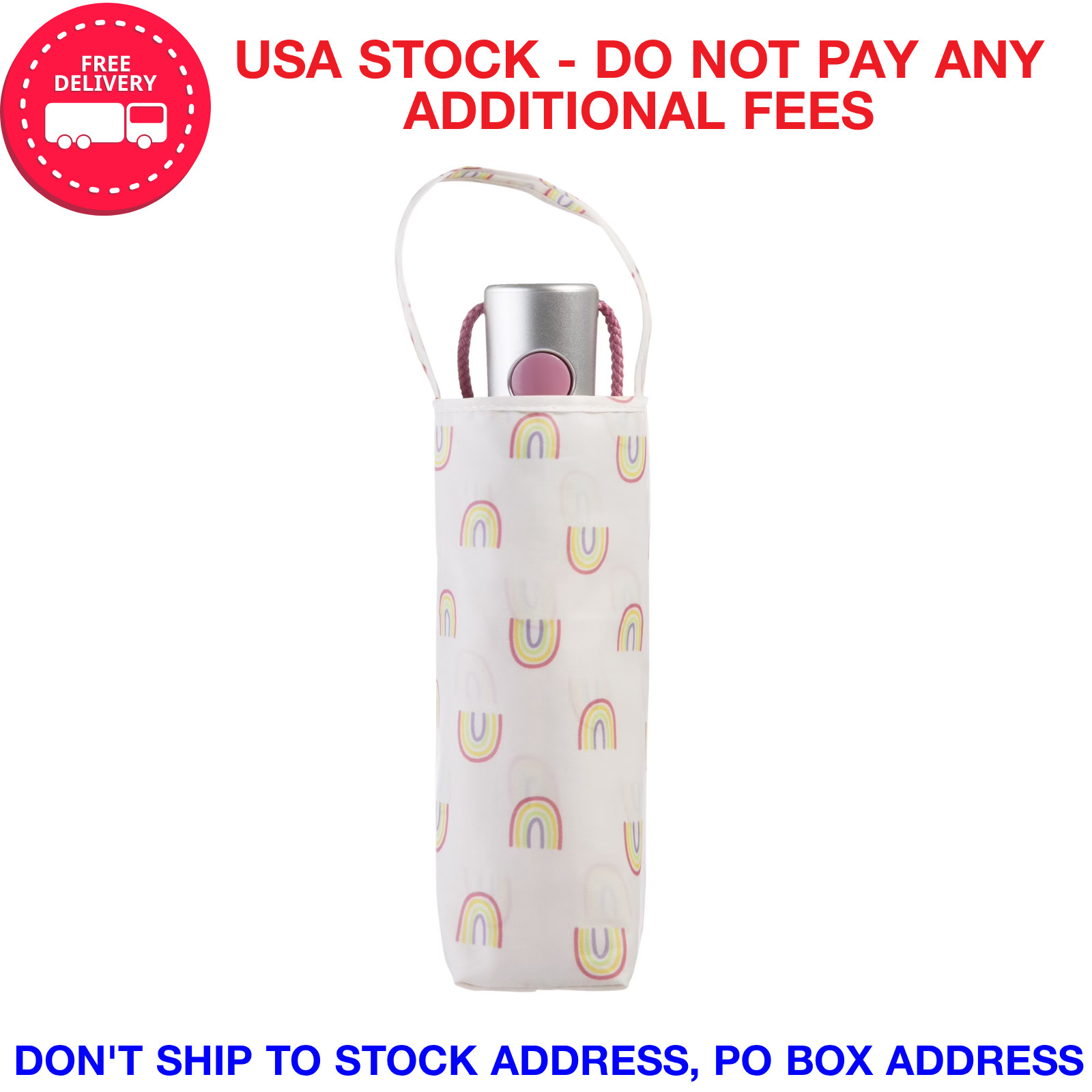 Auto Open Mini Umbrella Compact Pocket Travel Umbrella Rainbow Print 39" Canopy