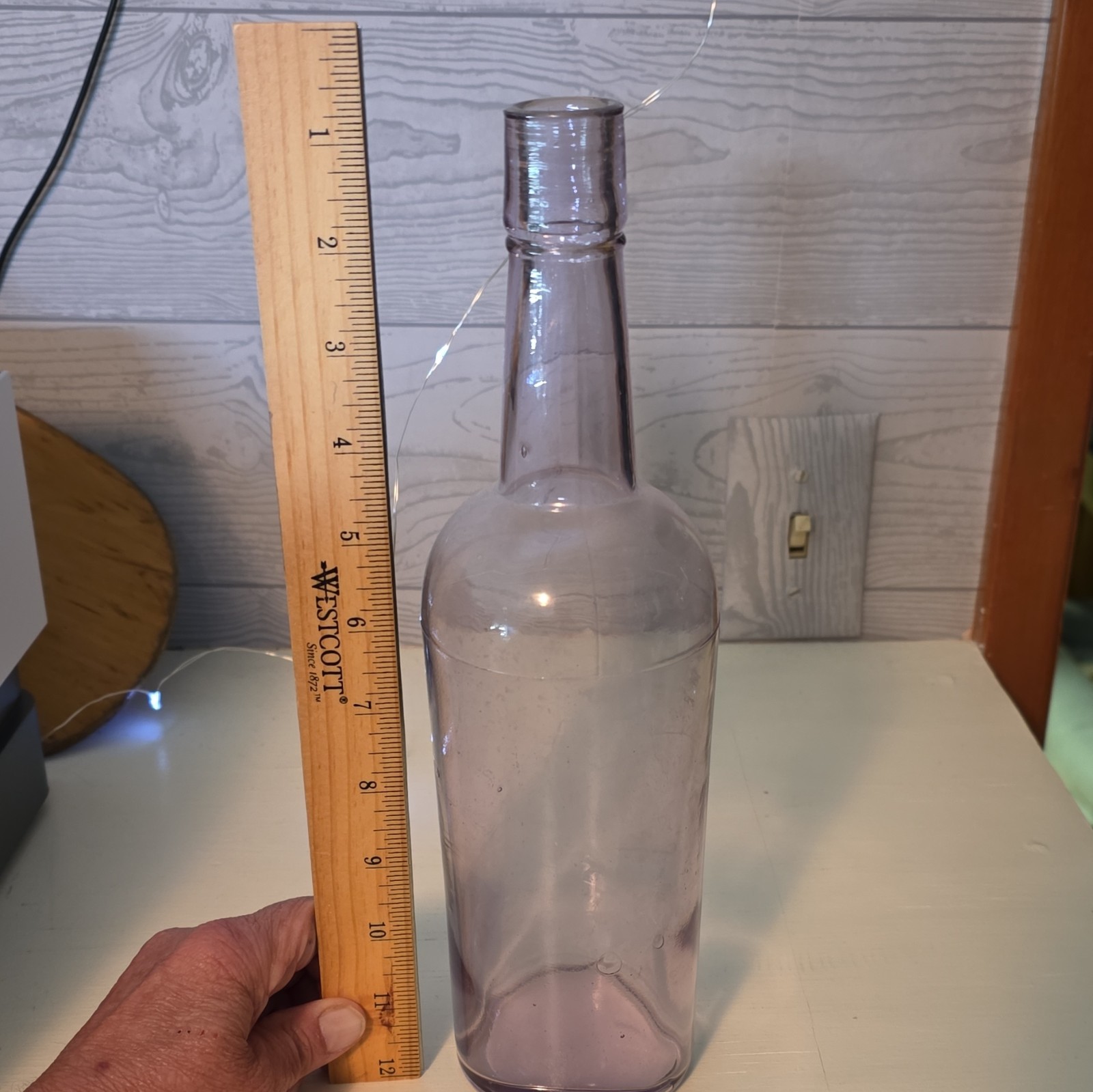 Purple Clear Glass Liquor Bottle, Approx 10 in Tall